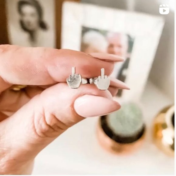 Gage Huntley Middle Finger Silver Stud Earrings - Picture 3 of 3